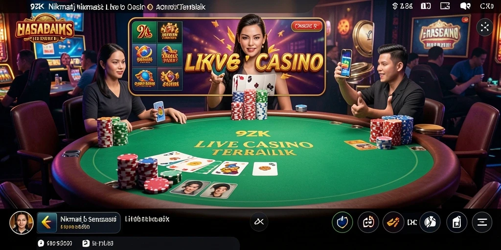 Screenshot dari gameplay <strong>9ZK</strong> menampilkan dealer profesional dan suasana kasino interaktif.