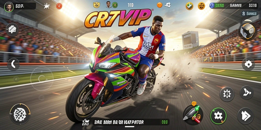 Screenshot gameplay CR7VIP yang menampilkan aksi balap motor yang seru.