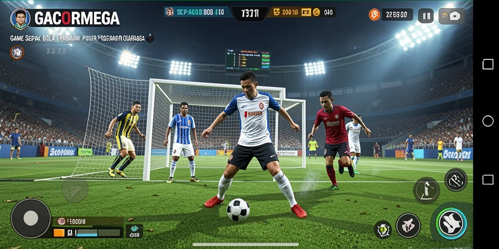 Tampilan gameplay GACORMEGA yang realistis dalam pertandingan sepak bola.
